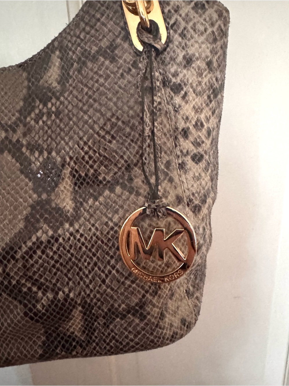 Michael Kors Taupe and Dark Brown Snakeskin-Print Shoulder Bag - Picture 3 of 6